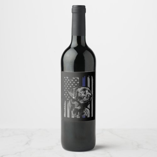 Dog Lover  Black Labrador American Flag Thin Line Wine Label