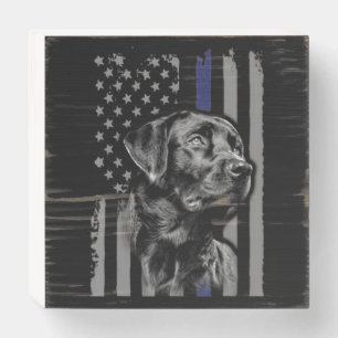 Dog Lover Black Labrador American Flag Thin Line Wooden Box Sign