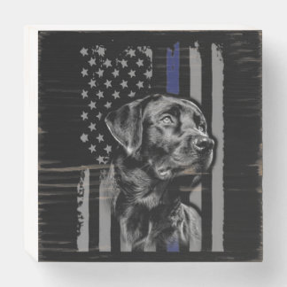 Dog Lover | Black Labrador American Flag Thin Line Wooden Box Sign