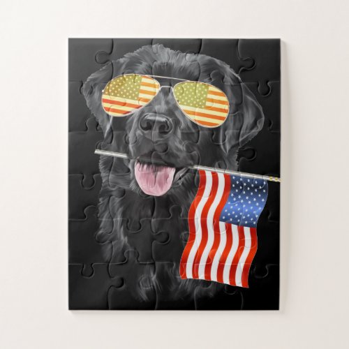 Dog Lover  Black Labrador USA American Flag Jigsaw Puzzle