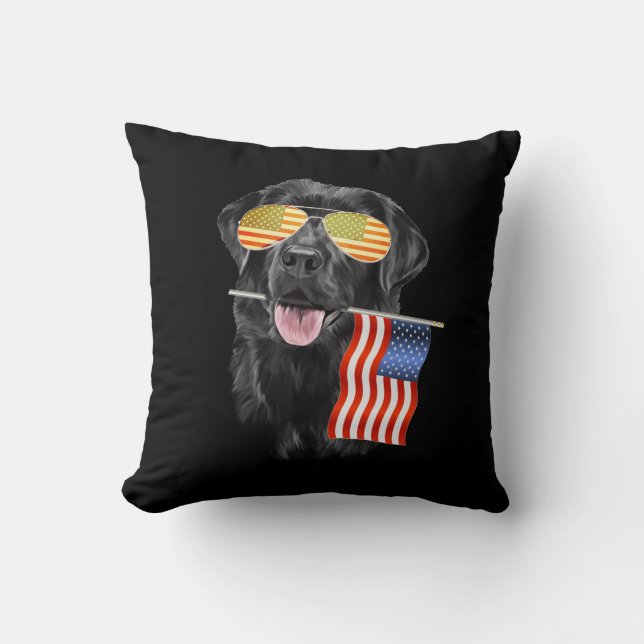 Dog Lover | Black Labrador USA American Flag Throw Pillow (Front)