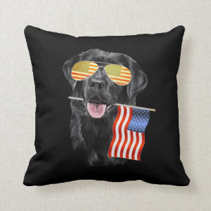 Dog Lover Black Labrador USA American Flag Throw Pillow
