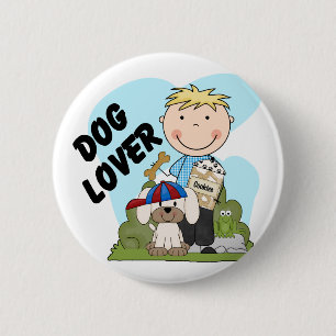 Dog Lover Blond Boy T shirts and Gifts Button