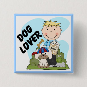 Dog Lover Blond Boy T shirts and Gifts Button