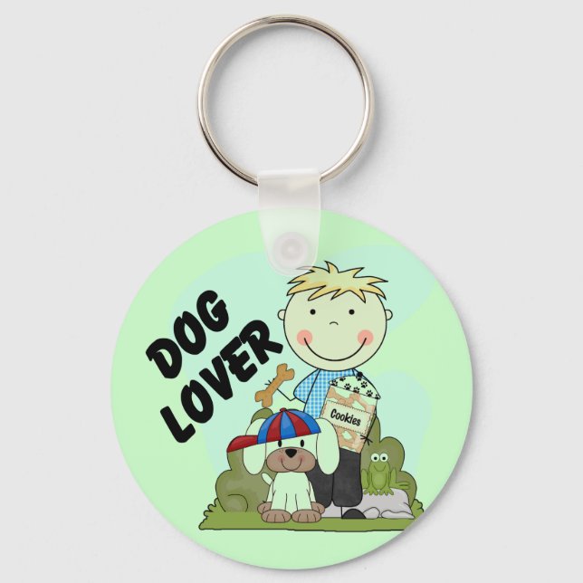 Dog Lover Blond Boy T shirts and Gifts Keychain (Front)