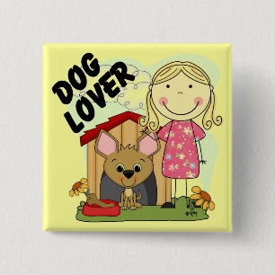 Dog Lover Blond Girl T-shirts and Gifts Button