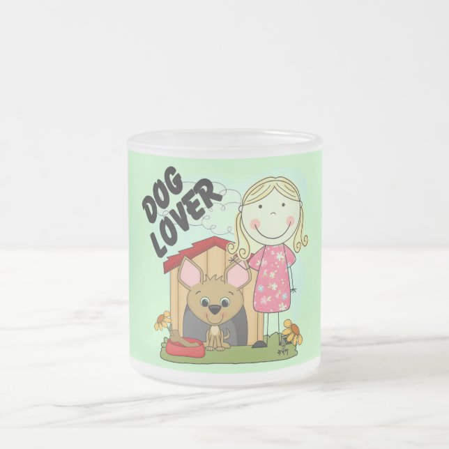 Dog Lover Blond Girl T-shirts and Gifts Frosted Glass Coffee Mug (Center)