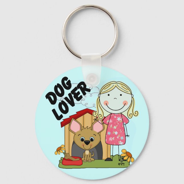 Dog Lover Blond Girl T-shirts and Gifts Keychain (Front)