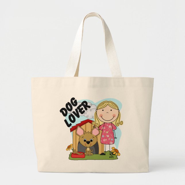 Dog Lover Blond Girl T-shirts and Gifts Large Tote Bag (Front)