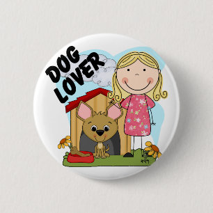 Dog Lover Blond Girl T-shirts and Gifts Pinback Button