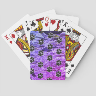 Dog Lover Blue Purple Clouds Black Puppy Paw Print Poker Cards