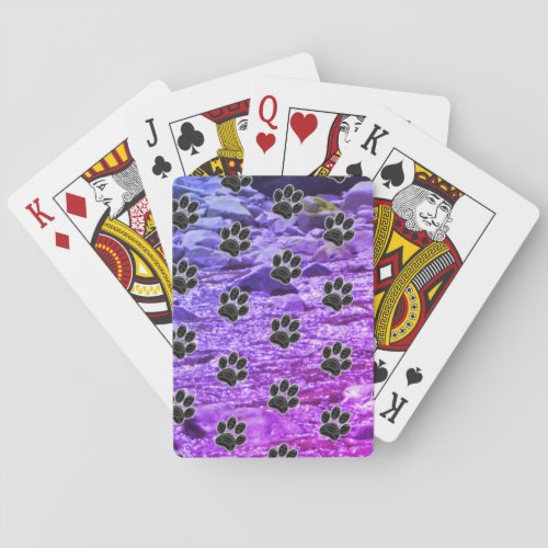 Dog Lover Blue Purple Clouds Black Puppy Paw Print Poker Cards