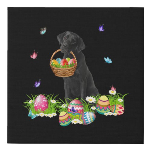Dog Lover  Bunny Black Labrador Dog  Easter Eggs Faux Canvas Print