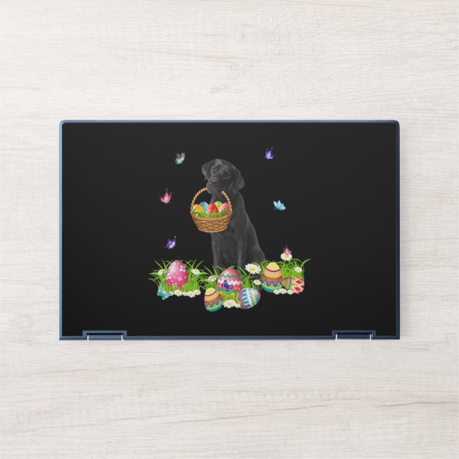 Dog Lover | Bunny Black Labrador Dog & Easter Eggs HP Laptop Skin (Front)