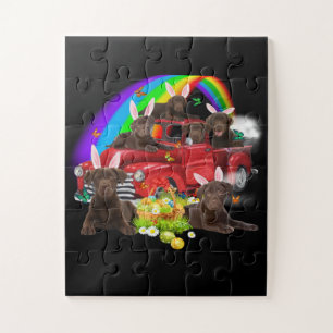 Dog Lover   Bunny Chocolate Labrador Easter Day Jigsaw Puzzle