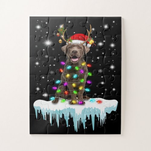 Dog Lover  Chocolate Labrador Christmas Light Jigsaw Puzzle