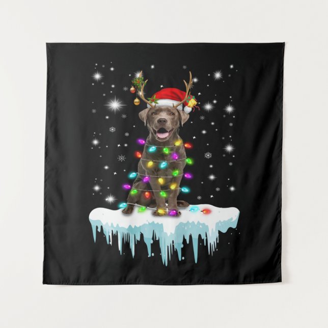 Dog Lover | Chocolate Labrador Christmas Light Tapestry (Front)