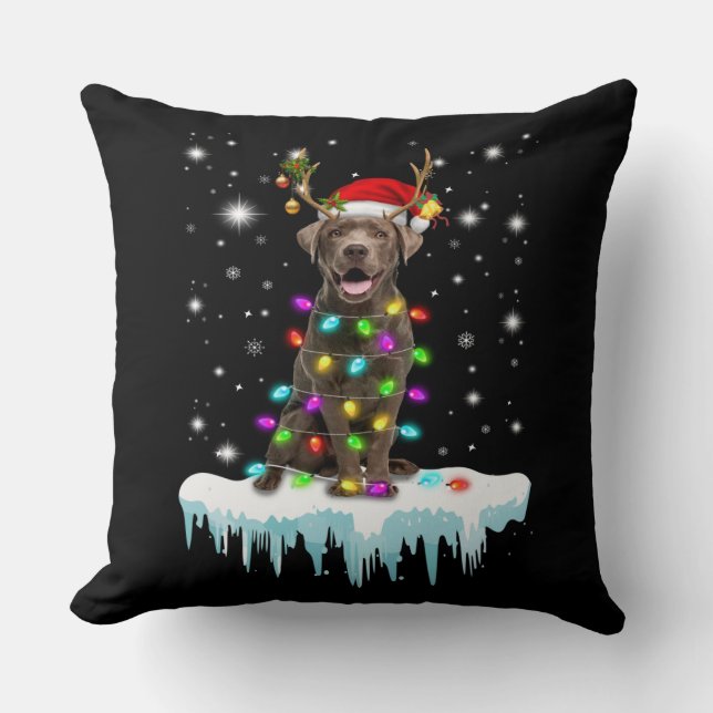 Dog Lover | Chocolate Labrador Christmas Light Throw Pillow (Front)