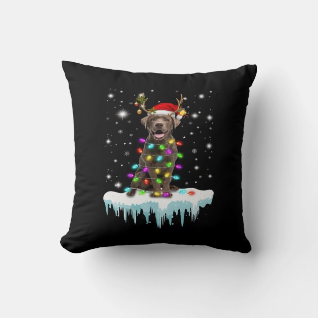 Dog Lover | Chocolate Labrador Christmas Light Throw Pillow (Front)