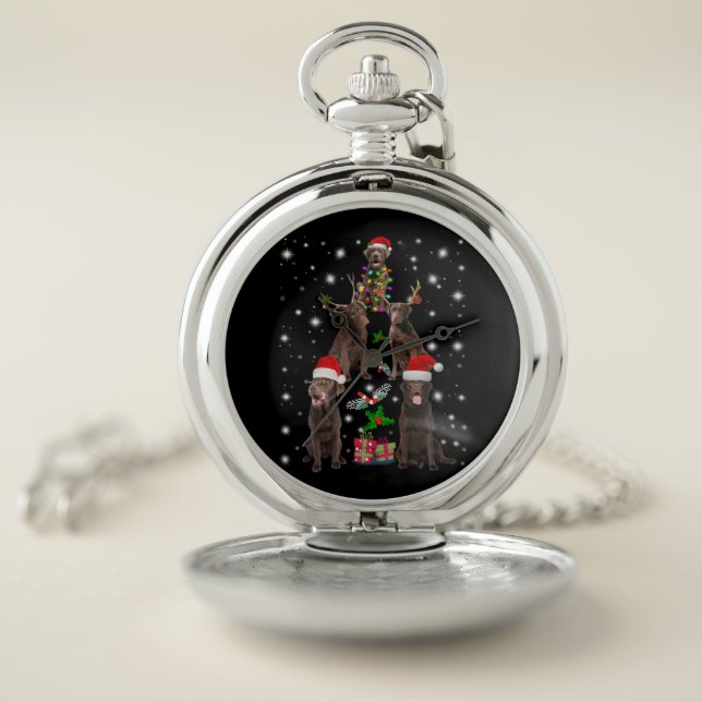 Dog Lover | Chocolate Labrador Christmas Tree Pocket Watch (Inside)