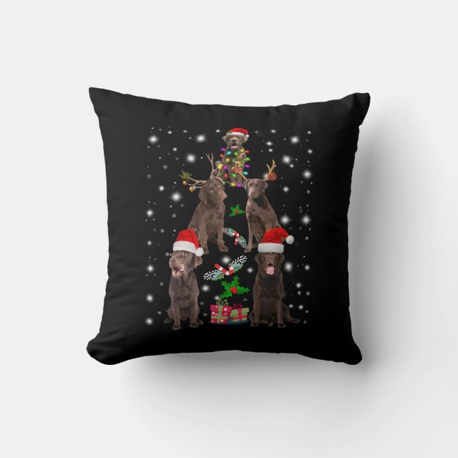 Dog Lover | Chocolate Labrador Christmas Tree Throw Pillow (Front)