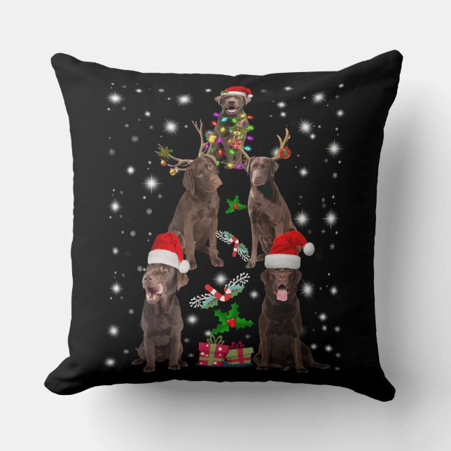 Dog Lover | Chocolate Labrador Christmas Tree Throw Pillow (Front)
