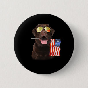 Dog Lover   Chocolate Labrador USA American Flag Button
