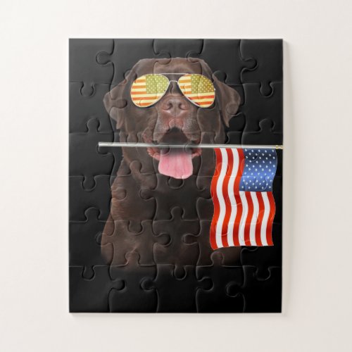 Dog Lover  Chocolate Labrador USA American Flag Jigsaw Puzzle