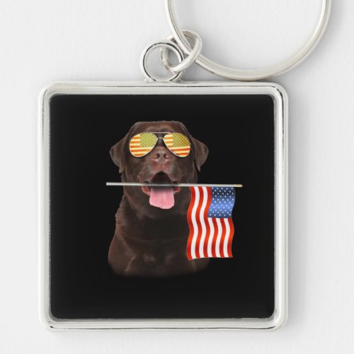Dog Lover  Chocolate Labrador USA American Flag Keychain