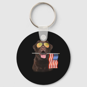 Dog Lover Chocolate Labrador USA American Flag Keychain