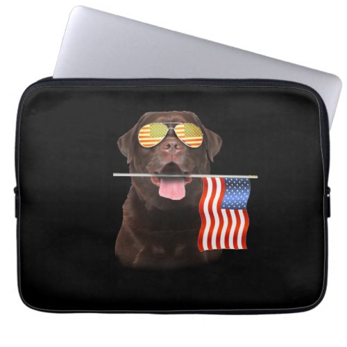 Dog Lover  Chocolate Labrador USA American Flag Laptop Sleeve
