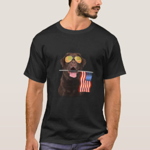 Dog Lover Chocolate Labrador USA American Flag T-Shirt