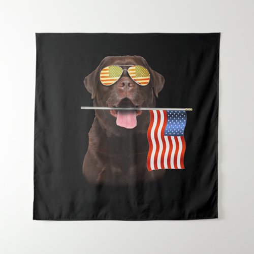 Dog Lover  Chocolate Labrador USA American Flag Tapestry