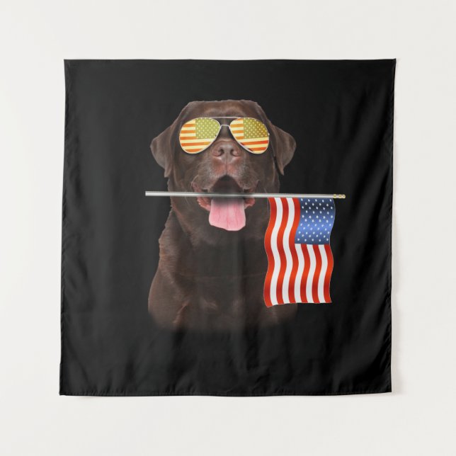 Dog Lover | Chocolate Labrador USA American Flag Tapestry (Front)