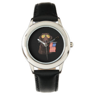 Dog Lover Chocolate Labrador USA American Flag Watch