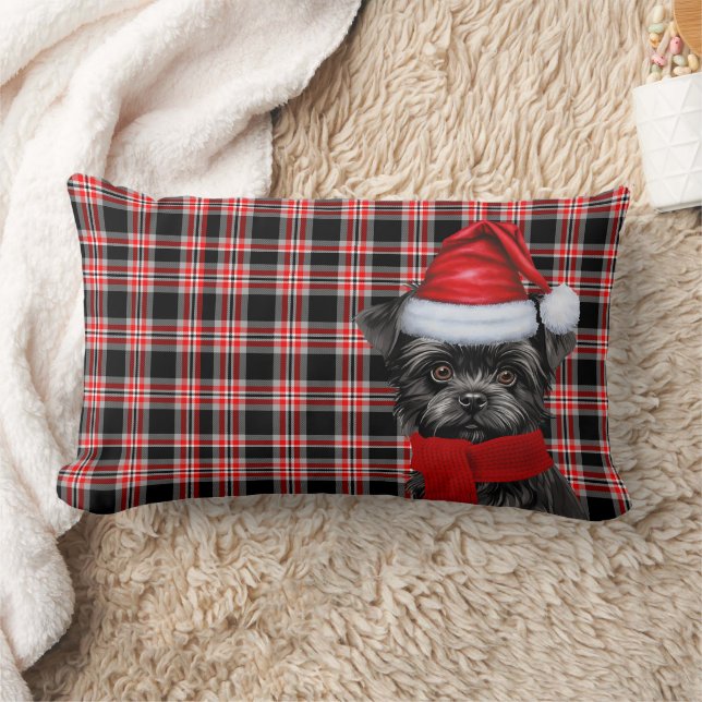 Dog Lover Christmas Affenpinscher Holiday Plaid Lumbar Pillow (Blanket)