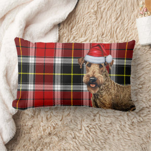 Dog Lover Christmas Airedale Terrier Holiday Plaid Lumbar Pillow