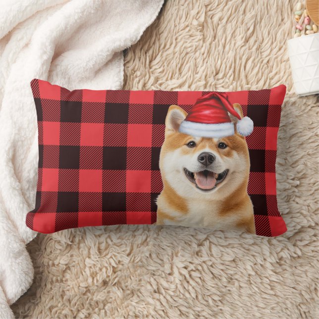 Dog Lover Christmas Akita Holiday Buffalo Plaid Lumbar Pillow (Blanket)