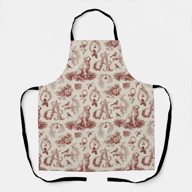 Dog Lover Christmas Apron Letter A Monogram (Front)