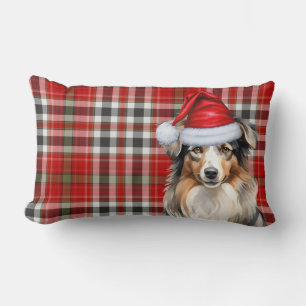 Dog Lover Christmas Australian Shepherd Red Plaid Lumbar Pillow