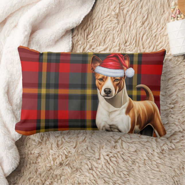 Dog Lover Christmas Basenji Red Plaid Lumbar Pillow (Blanket)