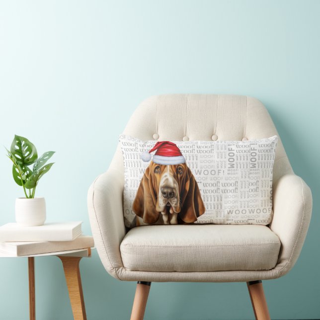 Dog Lover Christmas Basset Hound Holiday Lumbar Pillow (Chair)