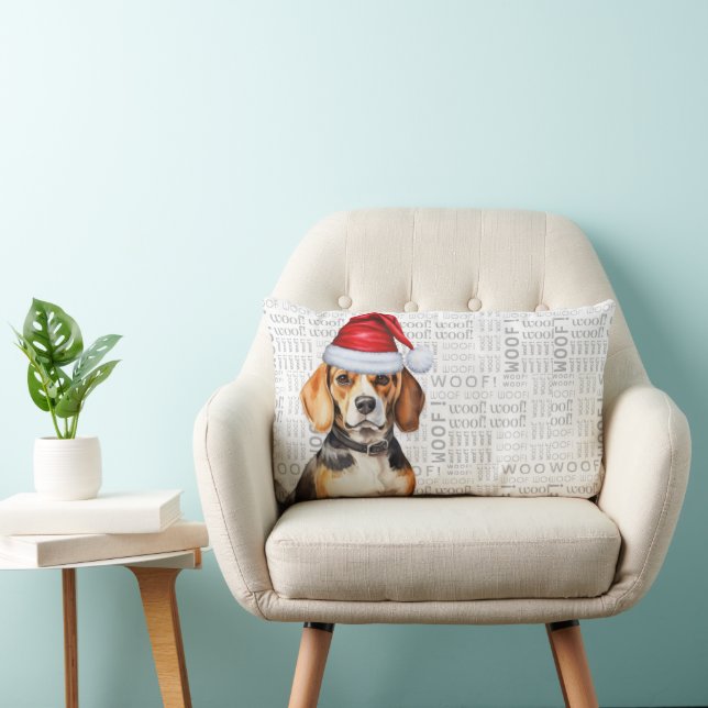 Dog Lover Christmas Beagle in a Winter Hat Lumbar Pillow (Chair)