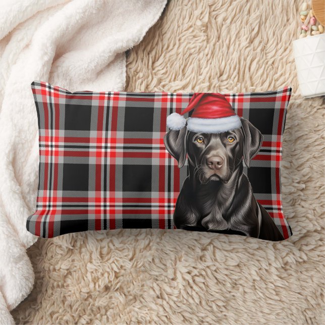 Dog Lover Christmas Black Labrador Retriever Plaid Lumbar Pillow (Blanket)