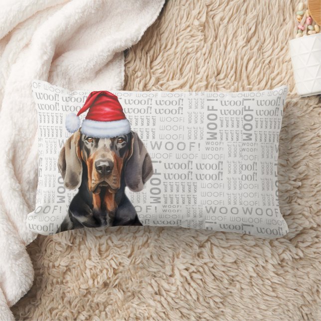 Dog Lover Christmas Black Tan Coonhound Holiday Lumbar Pillow (Blanket)