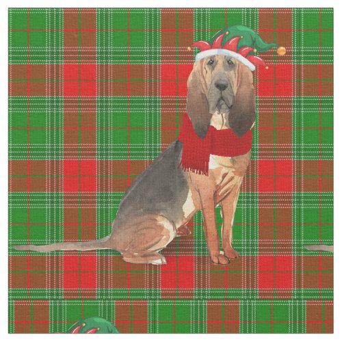 Dog Lover Christmas Bloodhound Holiday Plaid Fabric