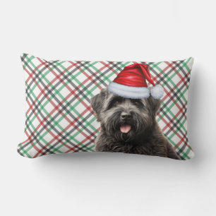 Dog Lover Christmas Bouvier Dog and Holiday Plaid Lumbar Pillow