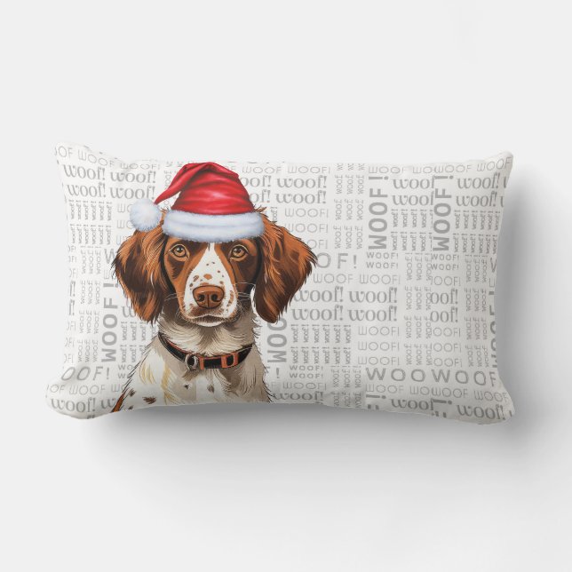 Dog Lover Christmas Brittany Spaniel Holiday Lumbar Pillow (Front)