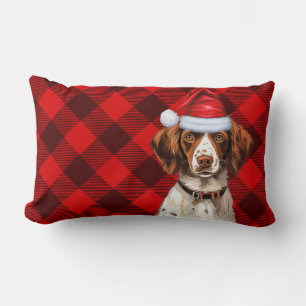 Dog Lover Christmas Brittany Spaniel Holiday Plaid Lumbar Pillow
