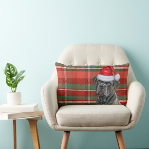 Dog Lover Christmas Cane Corso Holiday Plaid Lumbar Pillow